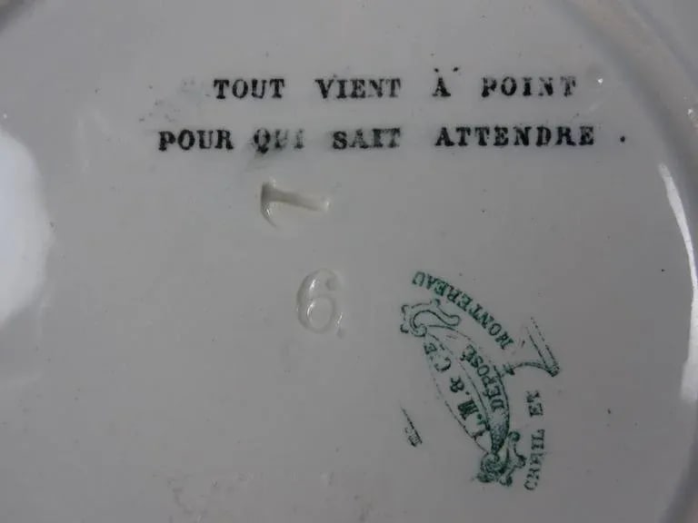 Creil Et Montereau French Rebus Puzzle Dessert Plates- Set of 6 - 8