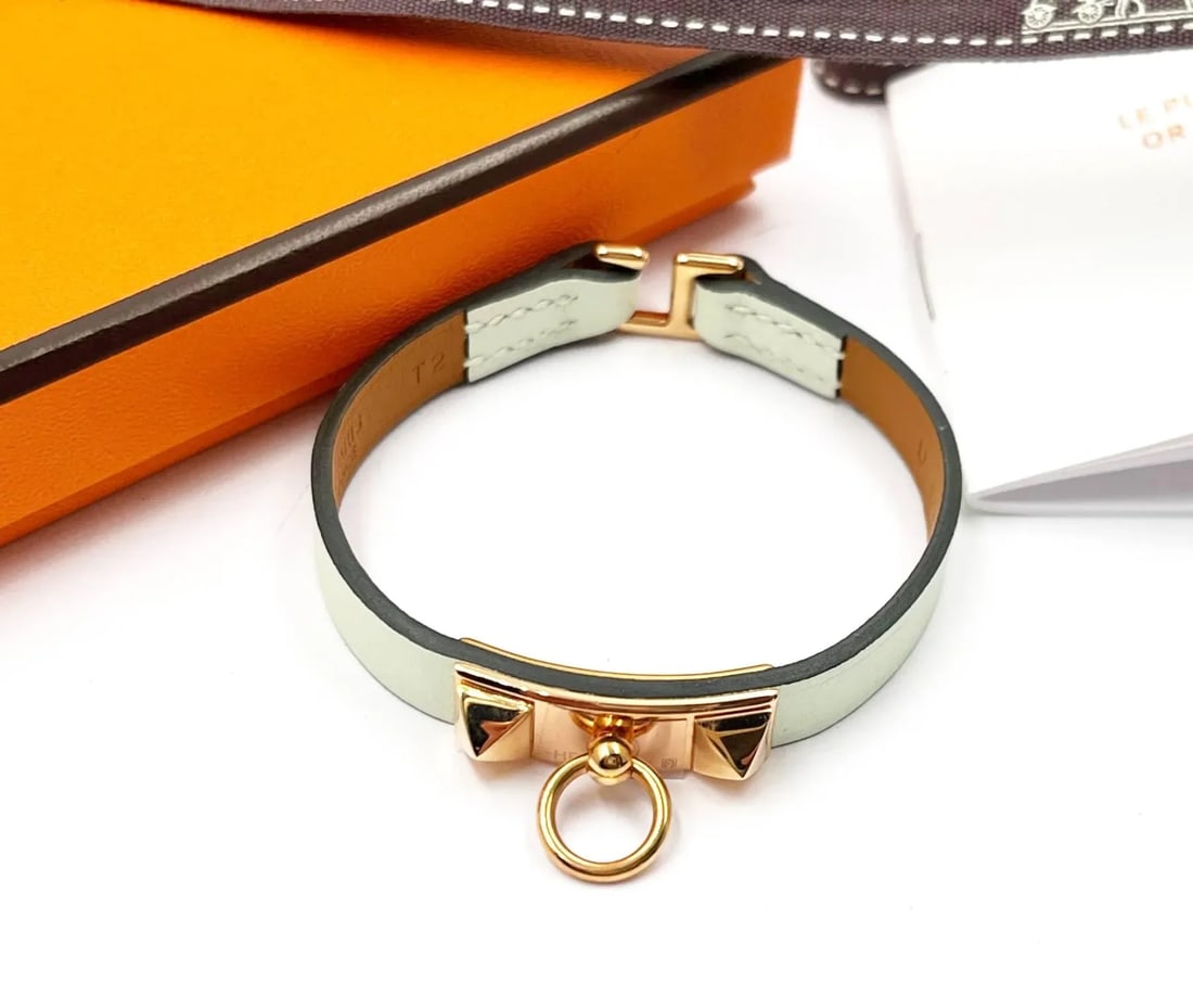 Hermes Brand New Rose Gold Rivale Mini Vert Fizz Mint Bracelet - 2