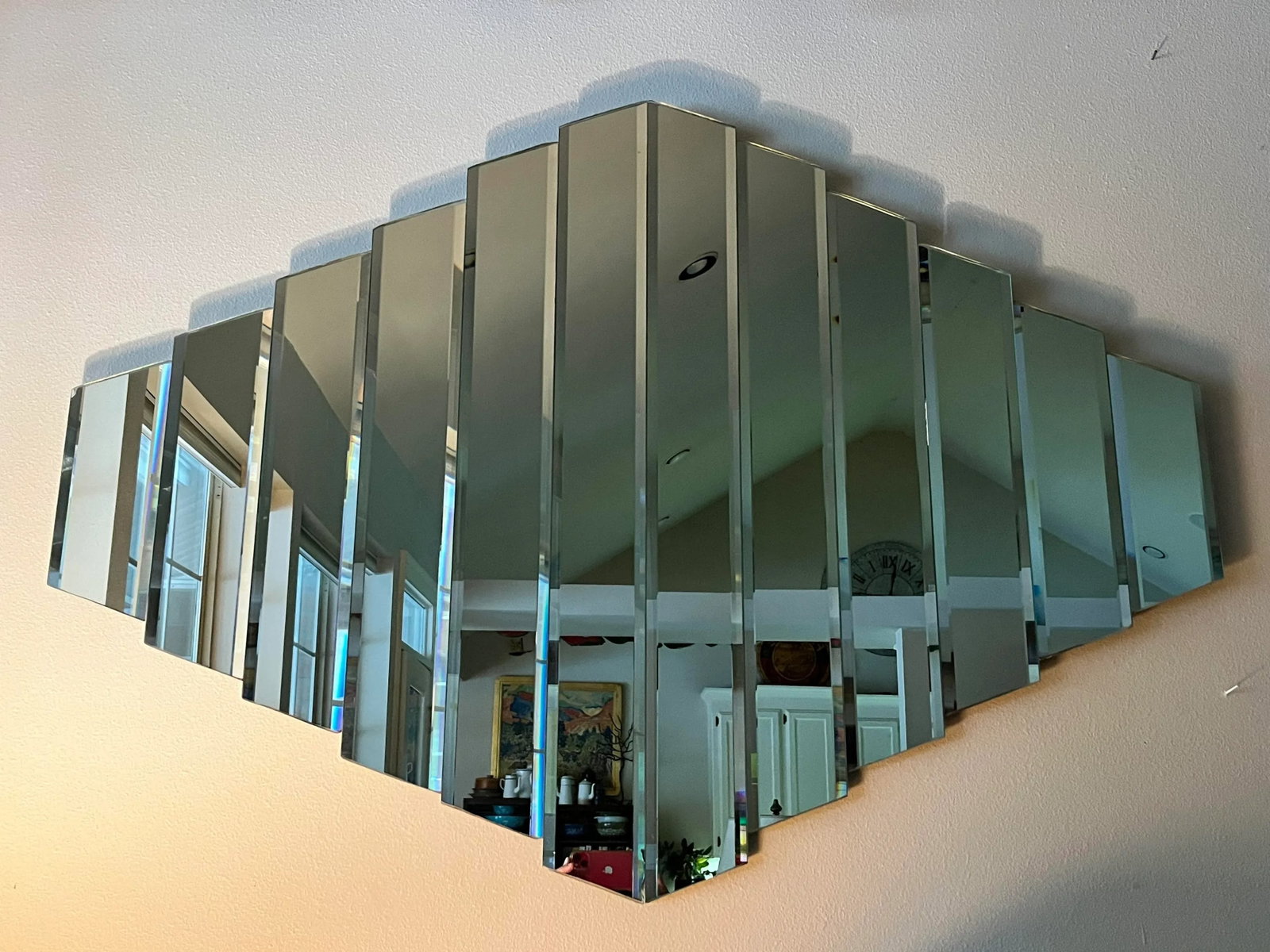 Vintage Art Deco Revival Beveled 12-Step Panel Mirror - 2