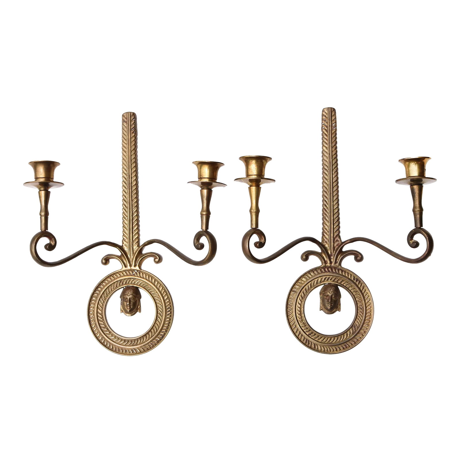 Pair of Vintage French Neoclassical Style Brass Wall Candle Sconces (1 of 8)