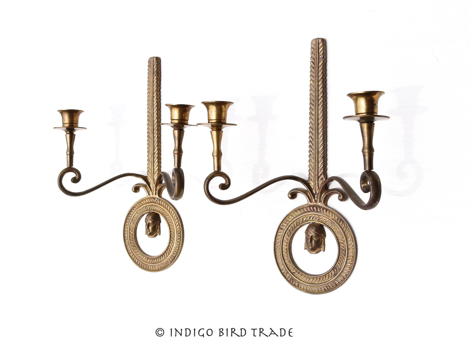 Pair of Vintage French Neoclassical Style Brass Wall Candle Sconces - 2