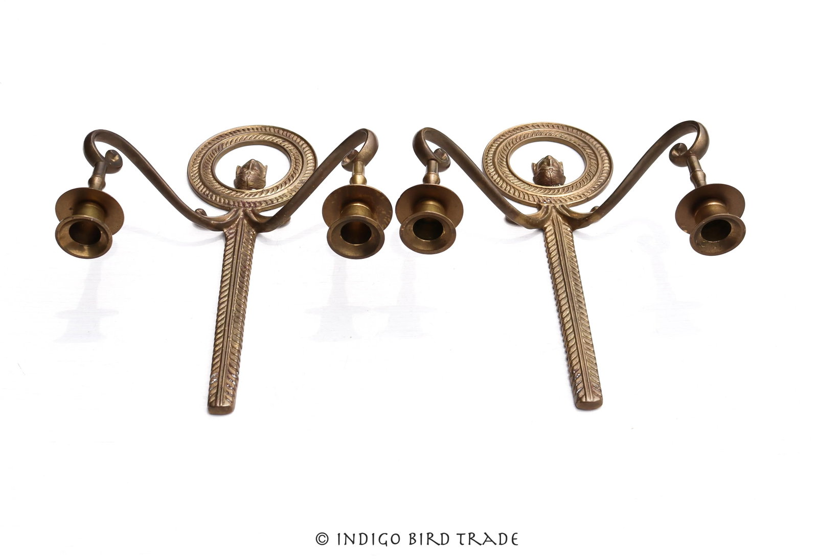 Pair of Vintage French Neoclassical Style Brass Wall Candle Sconces - 4