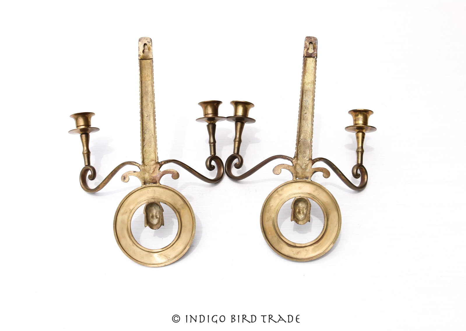 Pair of Vintage French Neoclassical Style Brass Wall Candle Sconces - 7