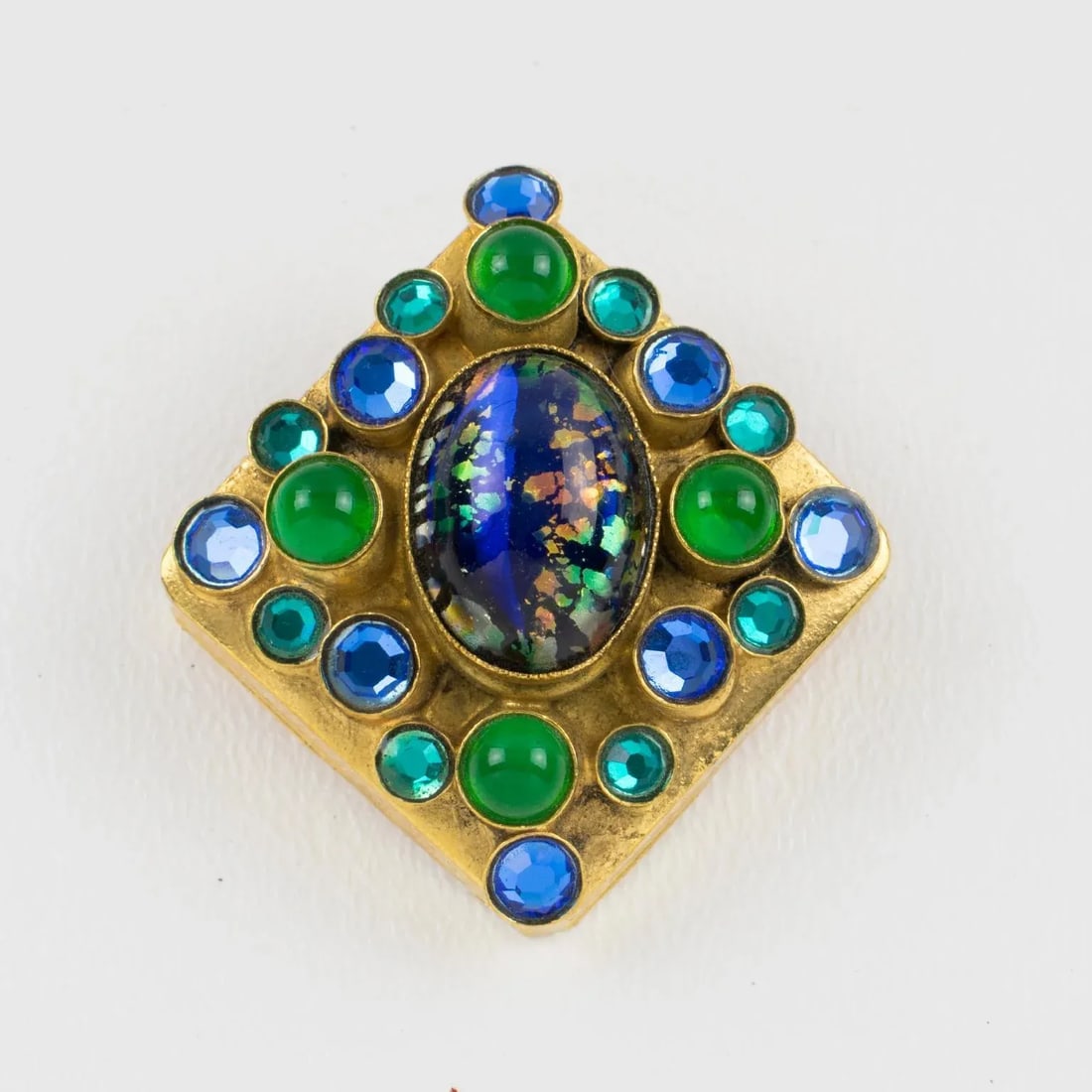 Henry Perichon Gilt Bronze Medieval Pin Brooch with Blue and Green Cabochons - 3