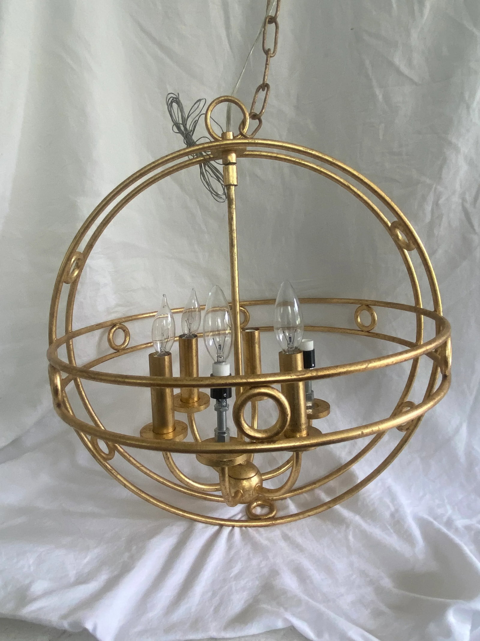 Vintage Indoor Gold Art Deco Style Chandelier - 2