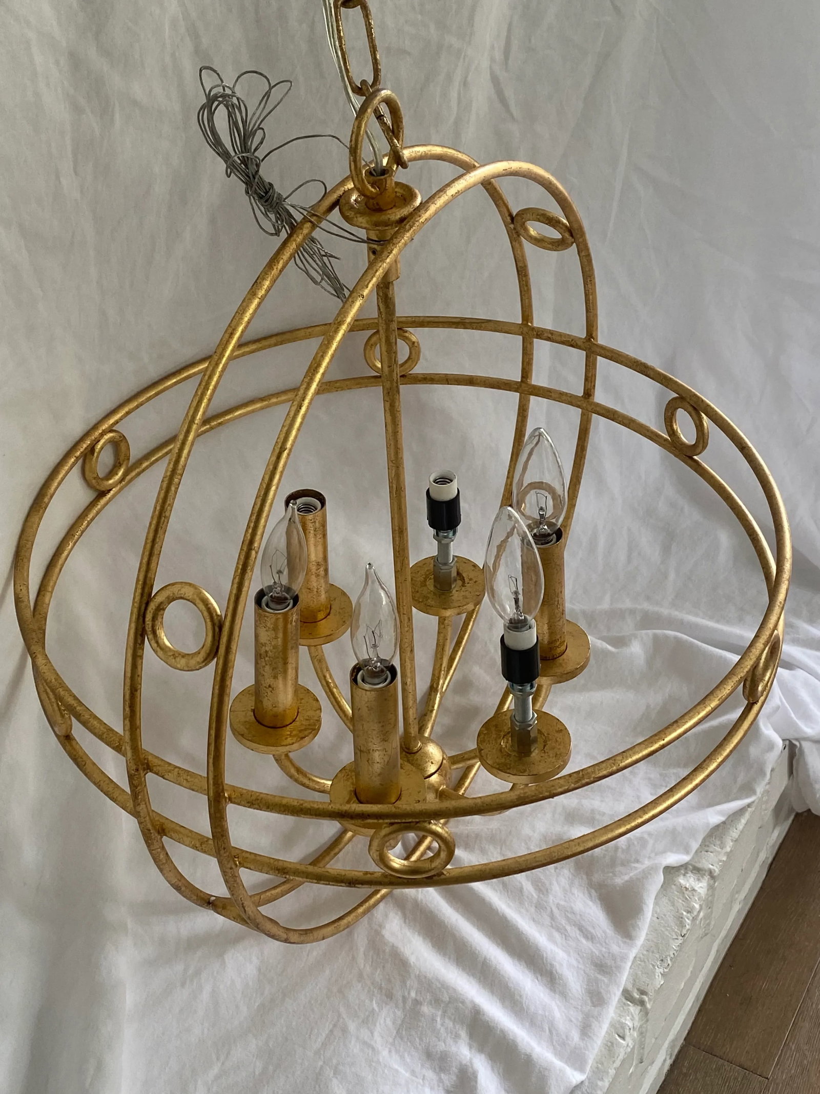 Vintage Indoor Gold Art Deco Style Chandelier - 4
