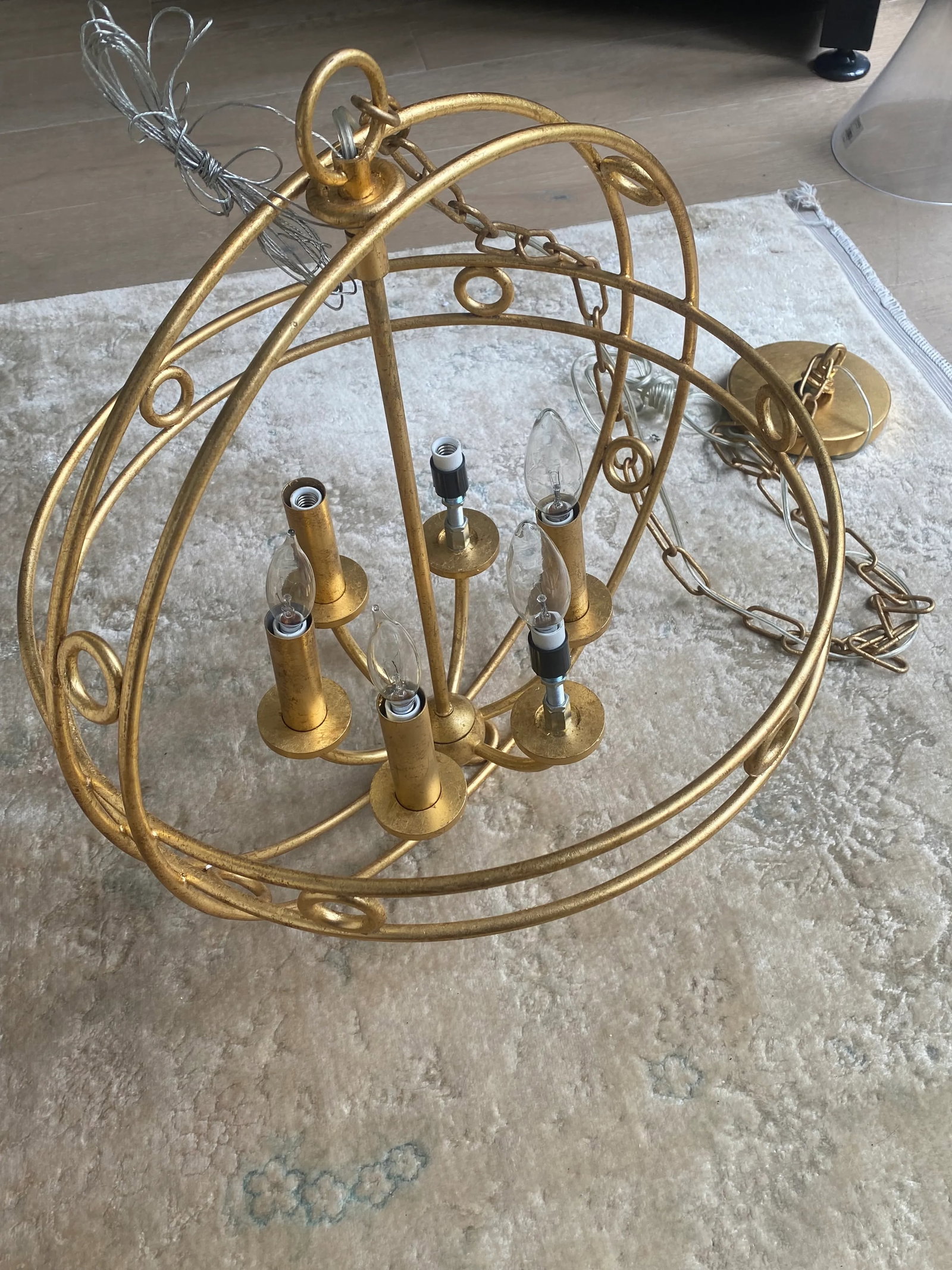 Vintage Indoor Gold Art Deco Style Chandelier - 6