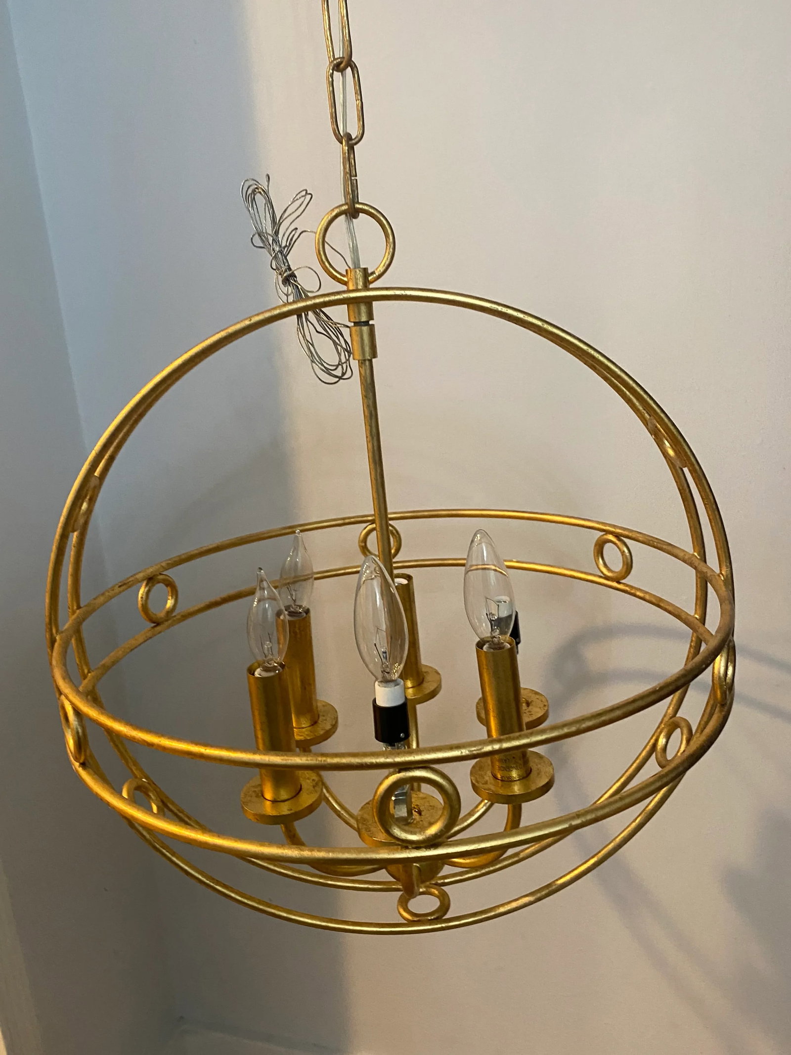 Vintage Indoor Gold Art Deco Style Chandelier - 7