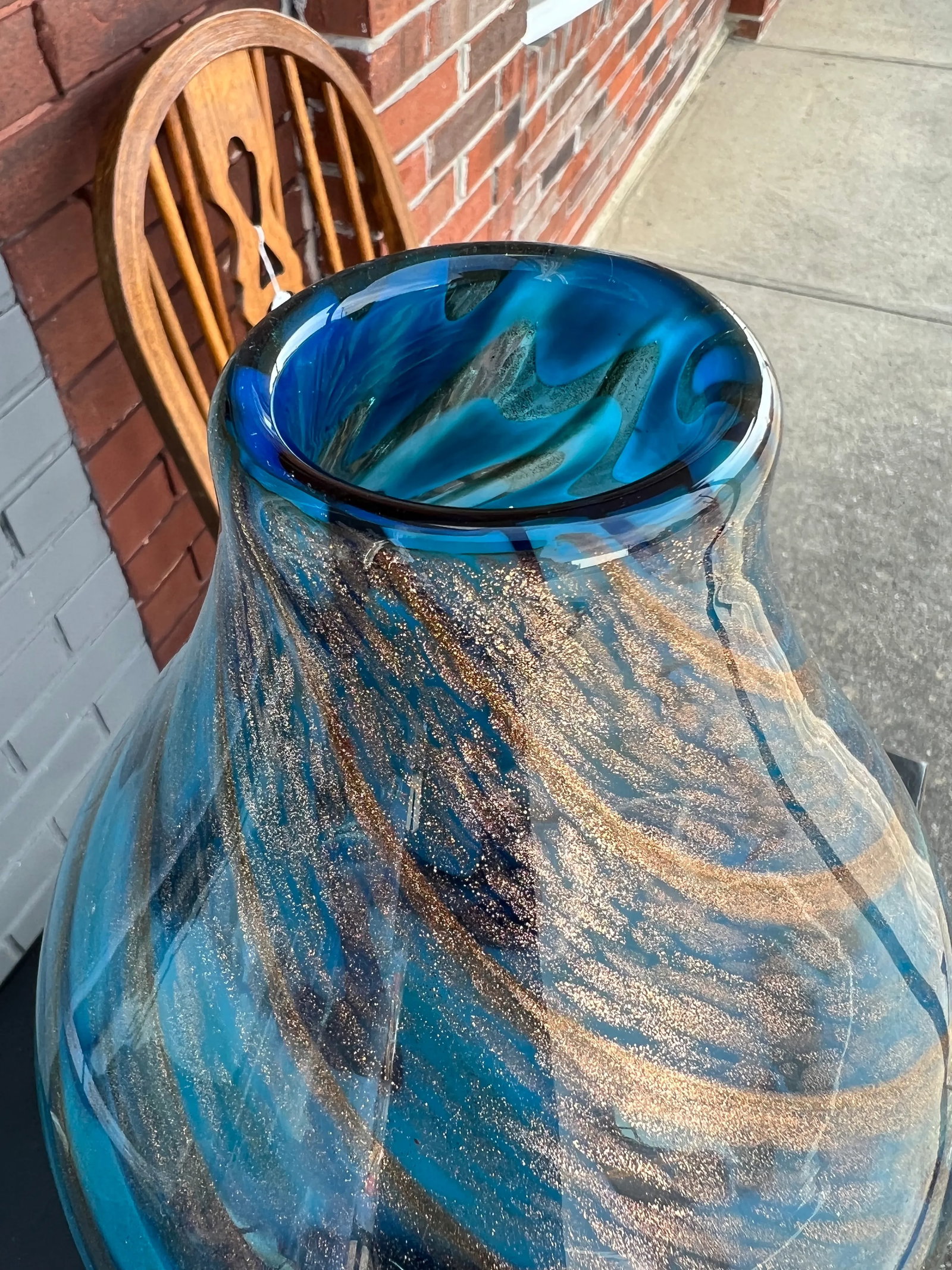 1980s Teal Swirled Vase - 3