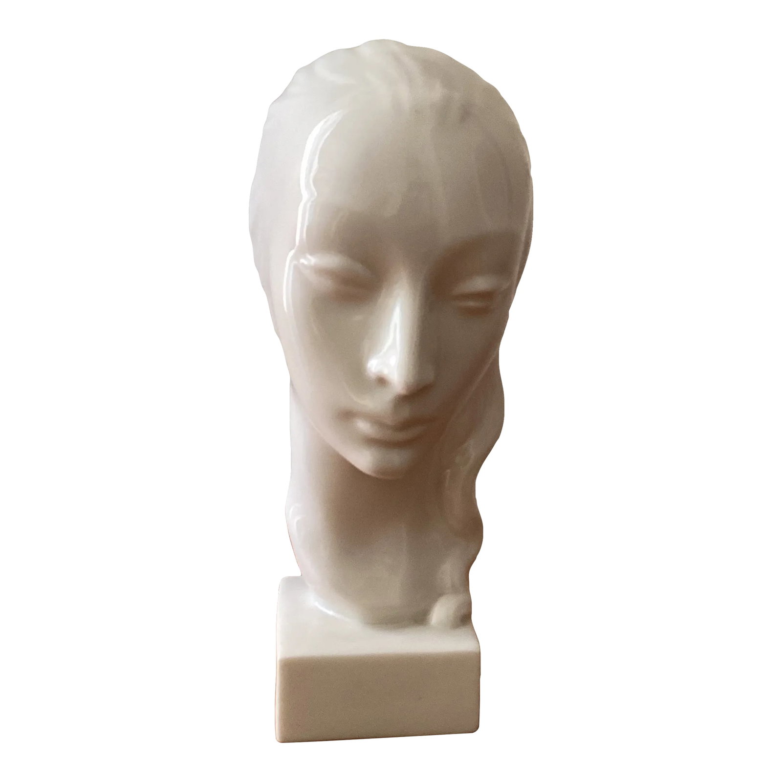 Vintage Art Deco Ceramic Porcelain Bust of a Woman Gaza De Vert for Early Lenox Green Stamp: An American Art Deco bust designed by Geza de Vegh (1905-1989) for Lenox (formerly the Ceramic Art Company) of Trenton, New Jersey, dating circa 1930s. The stylized portrait busts of woman was designe