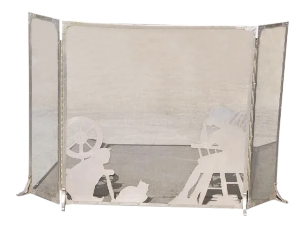Vintage Folk Art Cut Out Fireplace Screen: (YOU CAN MAKE REASONABLE OFFERS). This is a unique fireplace screen that was custom made in the 1940's by someone. The main screen is about 30" wide and 30-1/2" high. The side panels are 8" wide. In
