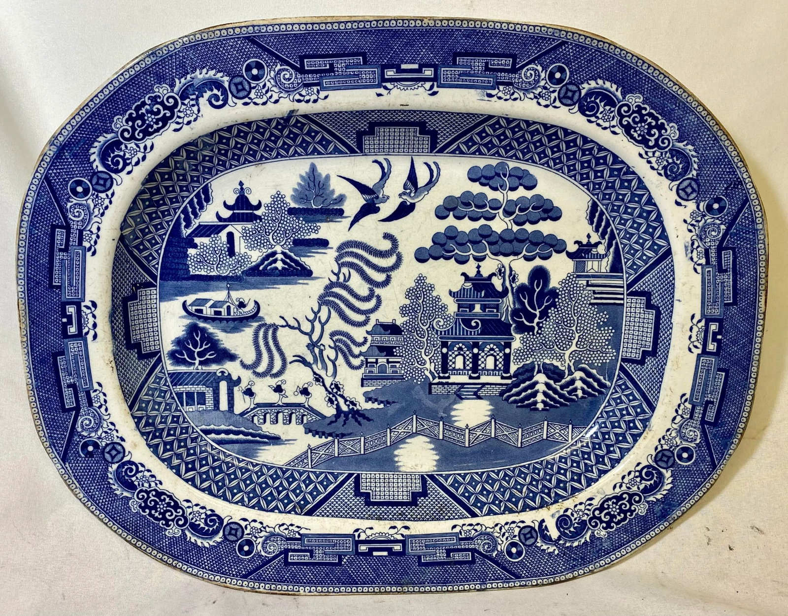 Antique Blue Willow Serving Platter From England - Circa 1880 - 12