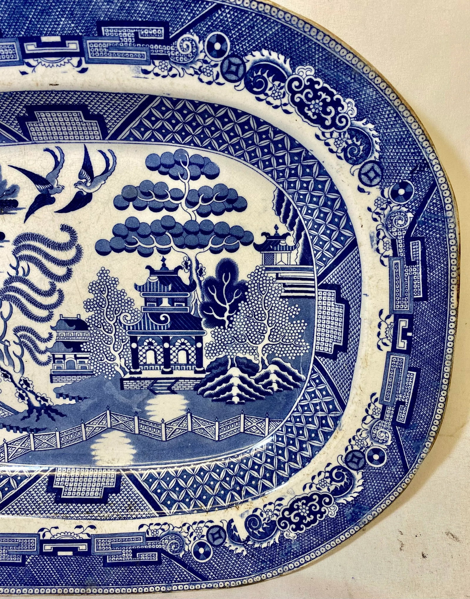 Antique Blue Willow Serving Platter From England - Circa 1880 - 3