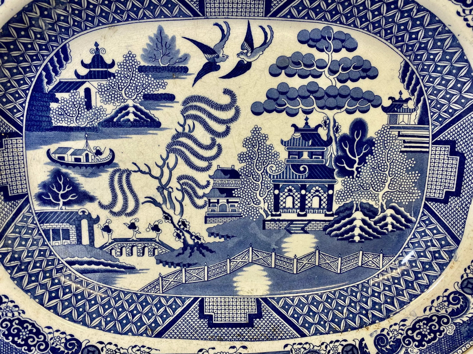 Antique Blue Willow Serving Platter From England - Circa 1880 - 5