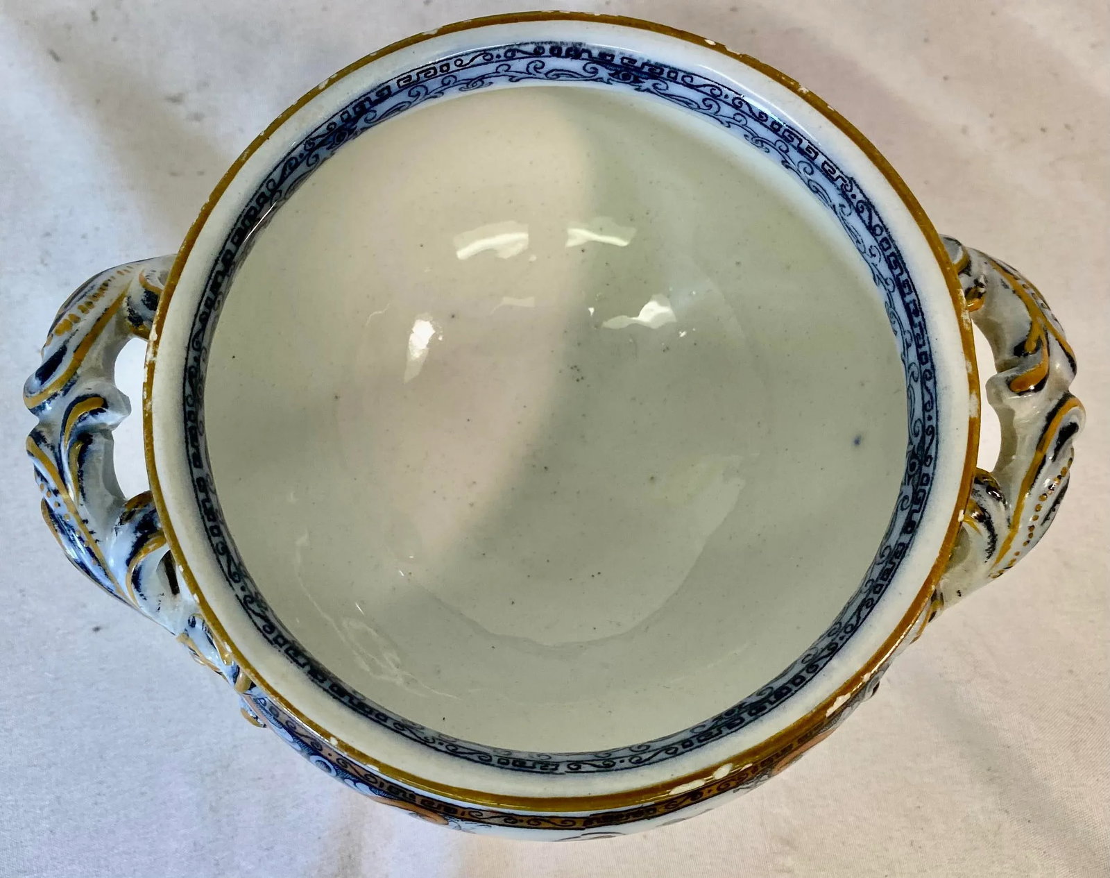 Antique Wedgwood Pearl-Ware Flow Blue Shannon Pattern Covered Sauce Tureen With Ladle From England - - 11