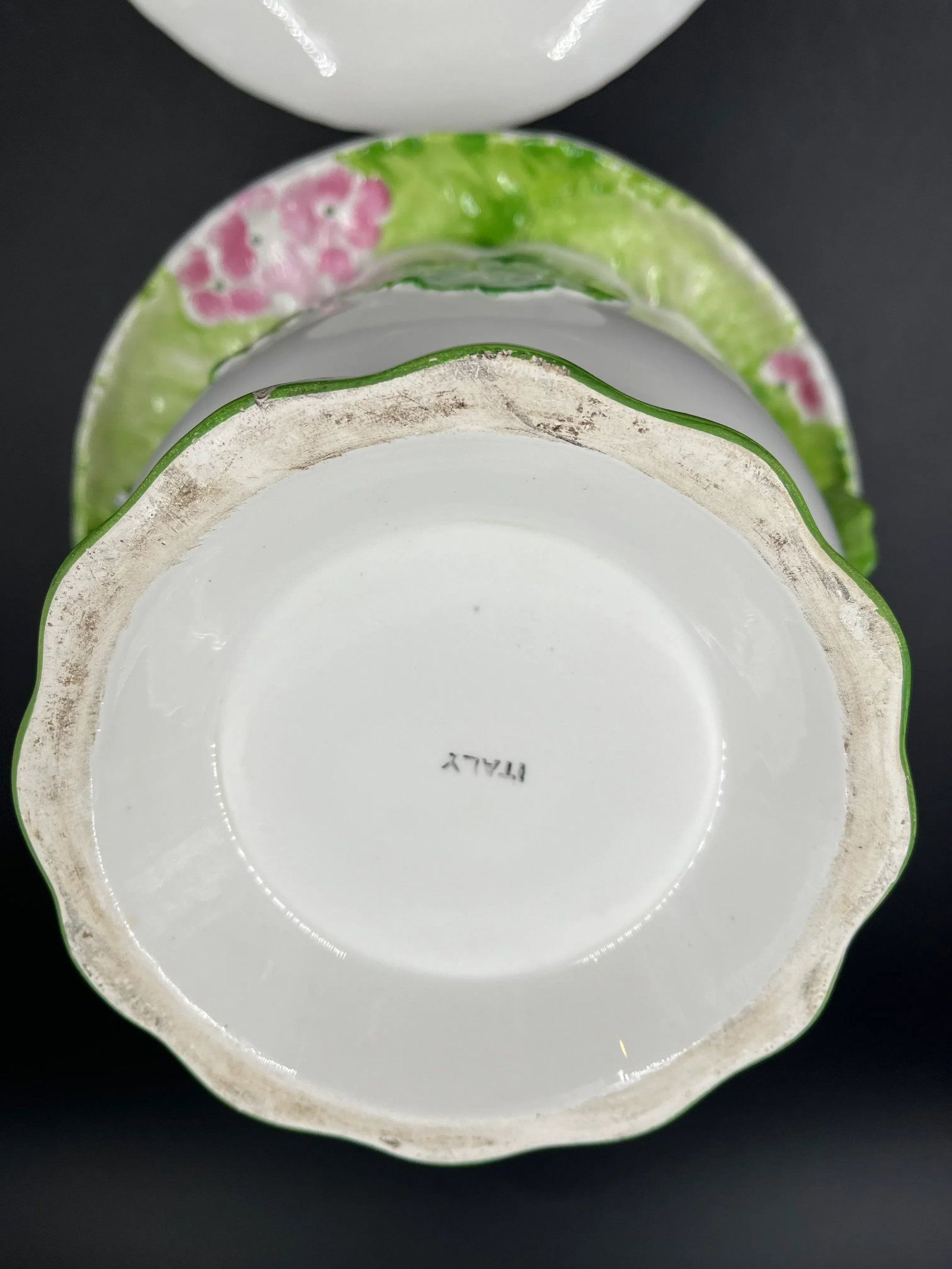Italian Floral Cachepot & 6 Matching Dessert Plates- 7 Pieces - 11