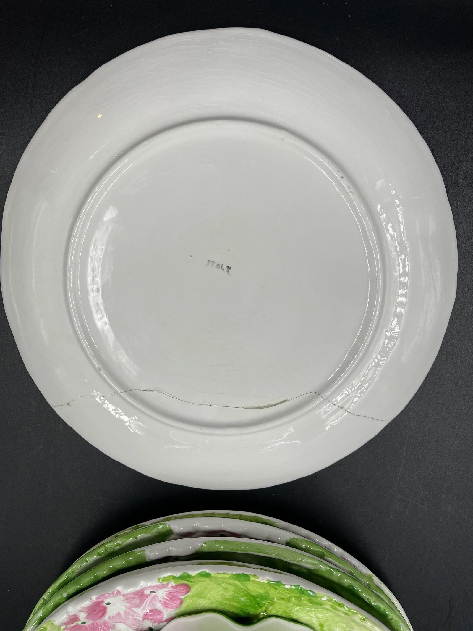 Italian Floral Cachepot & 6 Matching Dessert Plates- 7 Pieces - 12