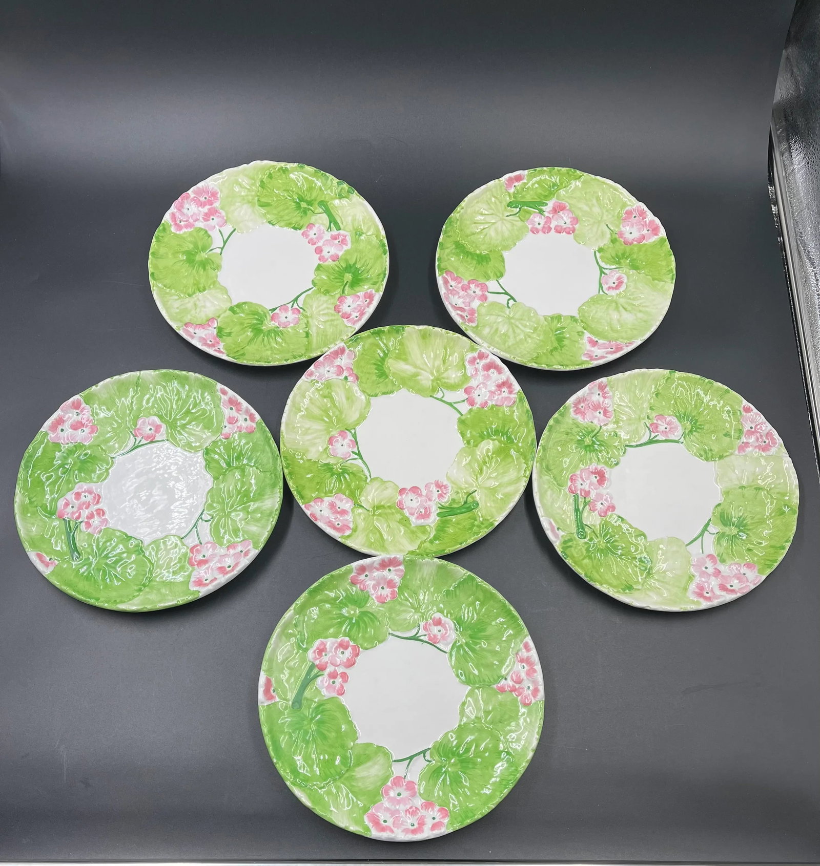 Italian Floral Cachepot & 6 Matching Dessert Plates- 7 Pieces - 5