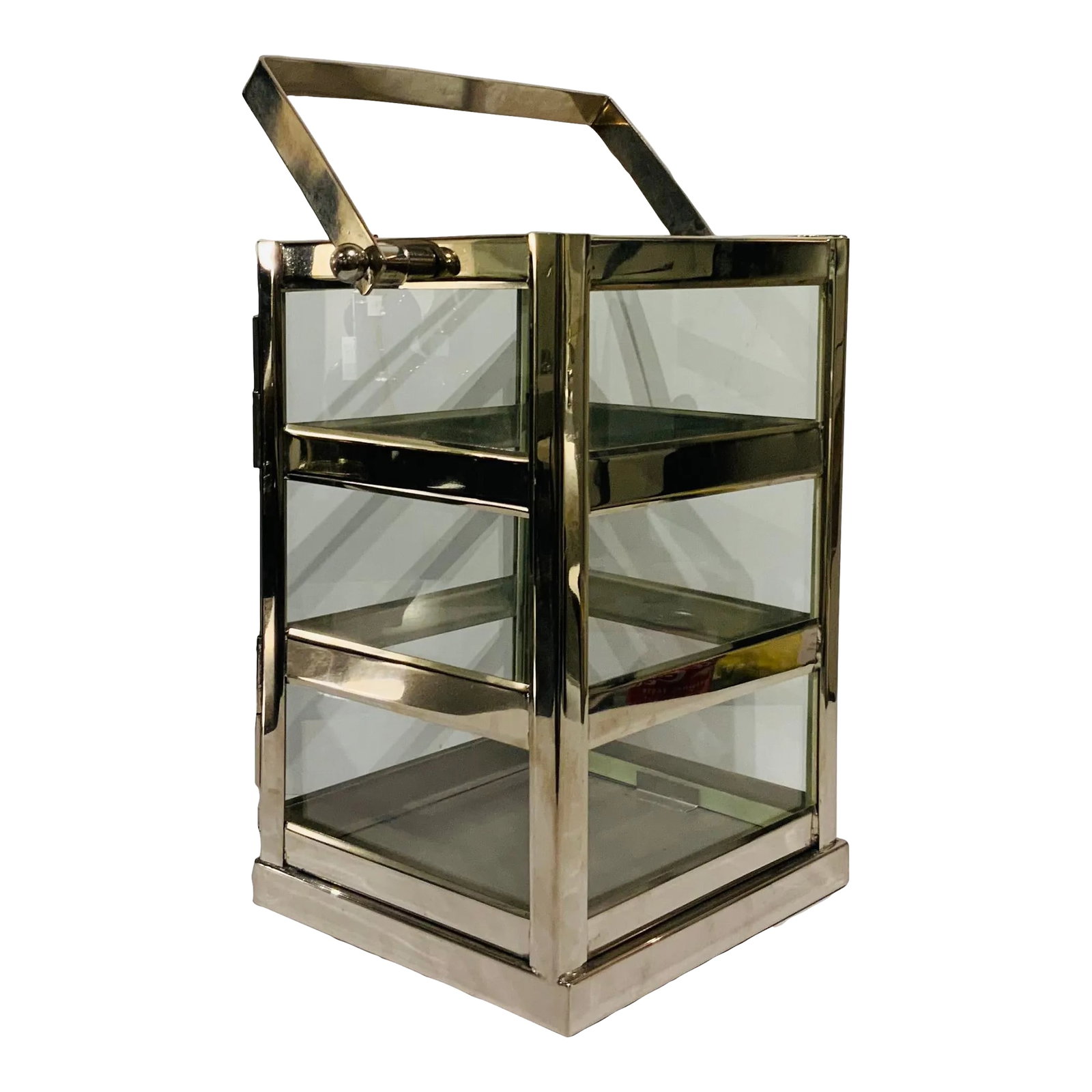 Modern Polished Nickel and Glass Lantern: Stylish Modern Polished Nickel and Glass Lantern, showroom floor sample Condition: Imperfections: Some Imperfections Condition Notes: Showroom floor sample, not brand new from a box but never used