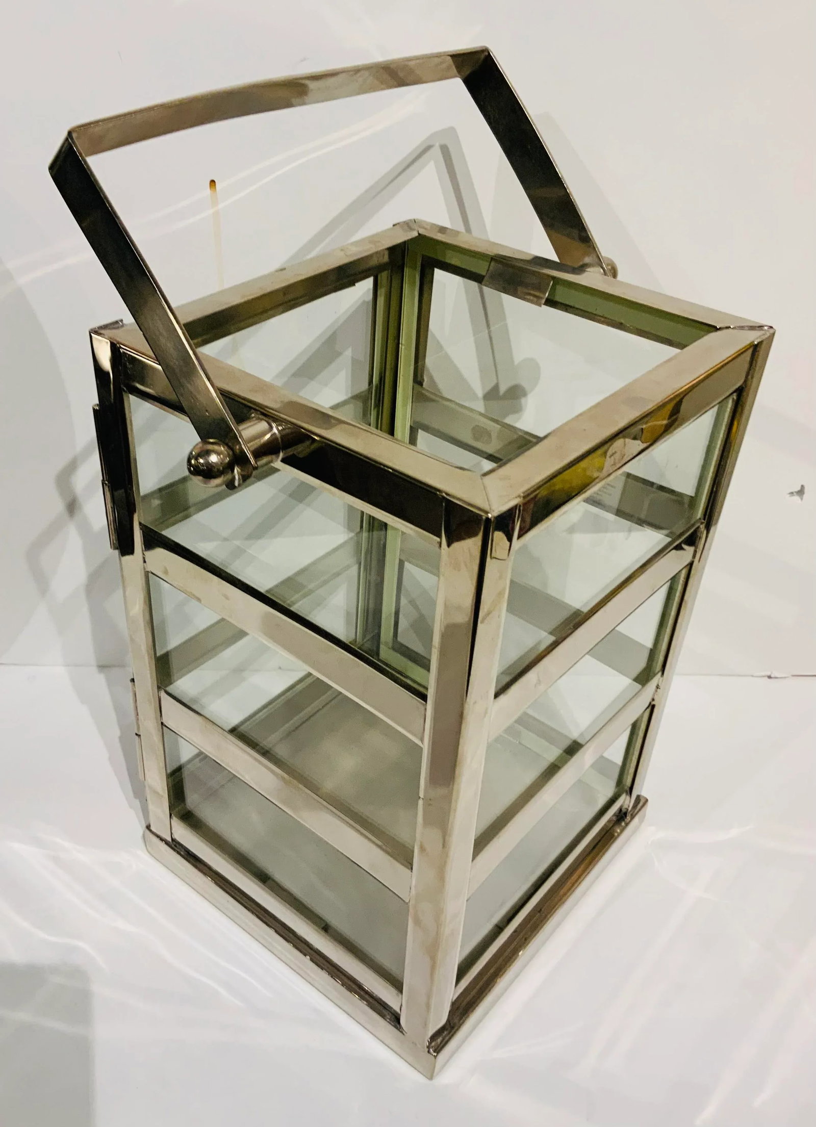 Modern Polished Nickel and Glass Lantern - 2