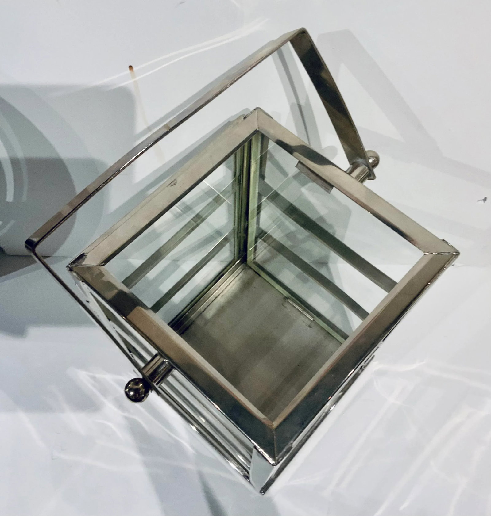 Modern Polished Nickel and Glass Lantern - 3