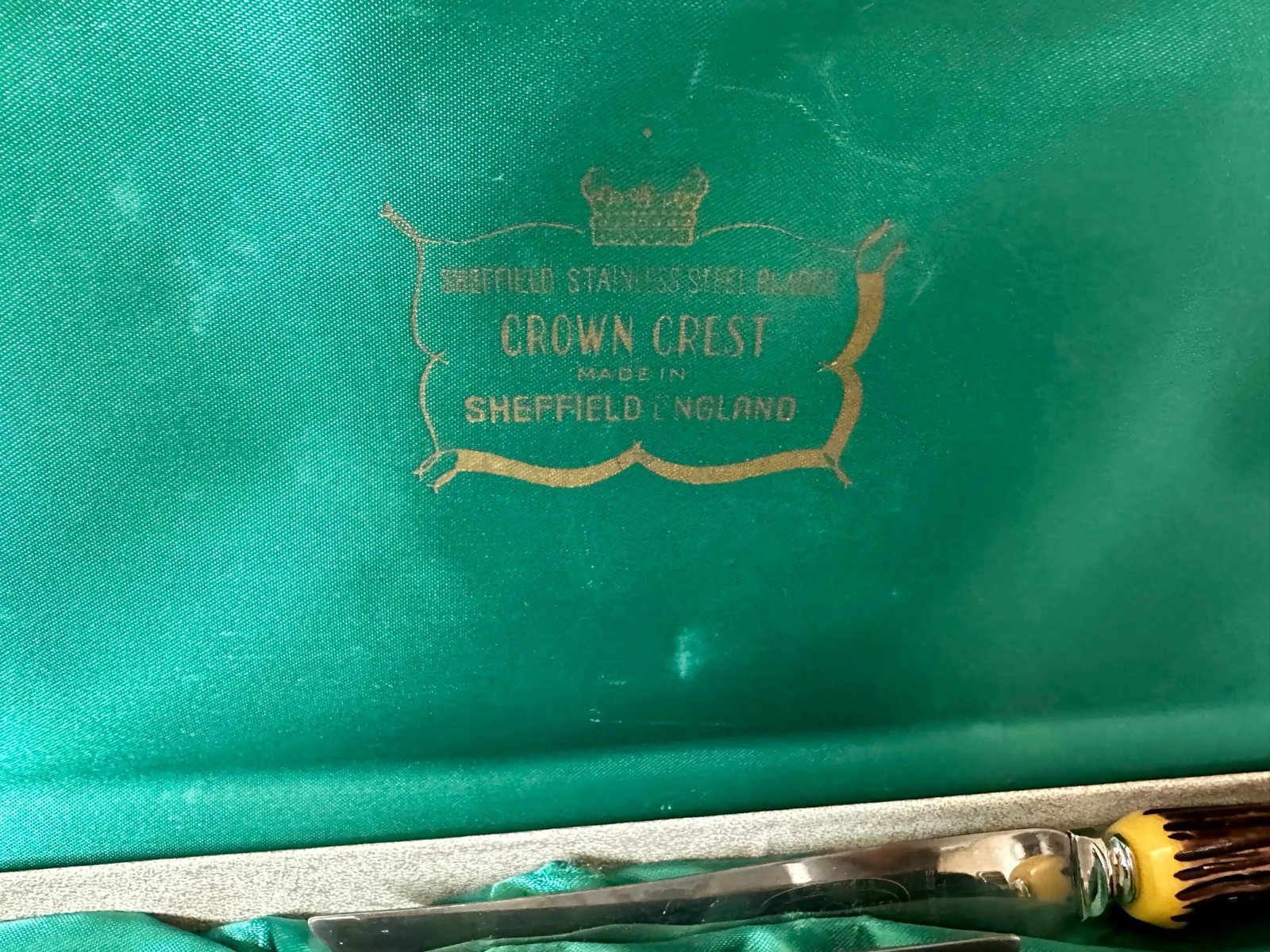 Vintage Crown Crest Sheffield England Faux Antler Handle Cutlery Cutlery - 4