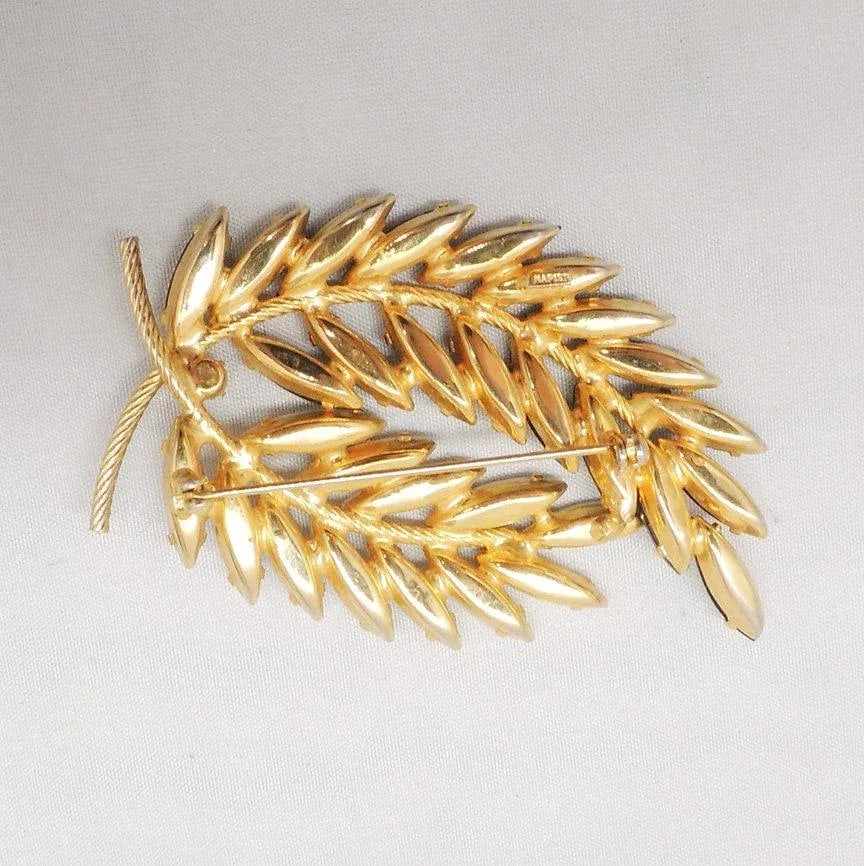Vintage 1960s Signed Napier Marquise Rhinestone Leaves Brooch - 2