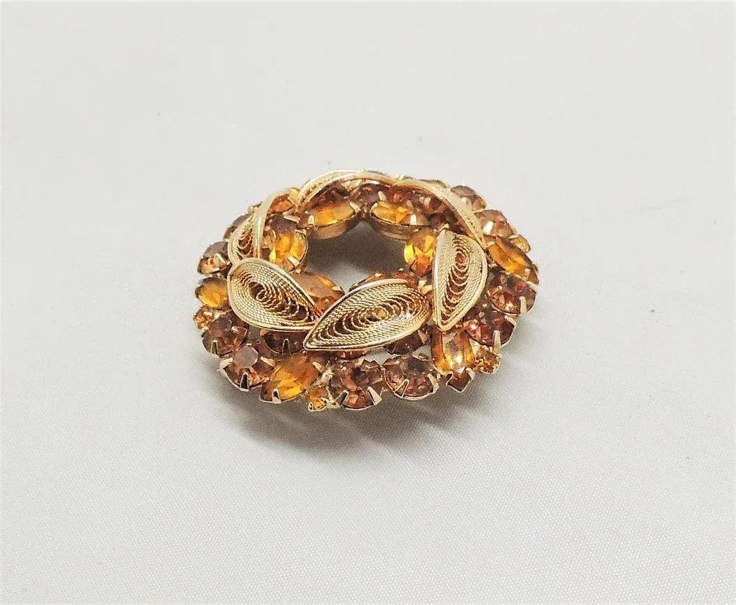 Vintage 1950s Signed Napier Filigree Faux-Citrine Brooch - 2