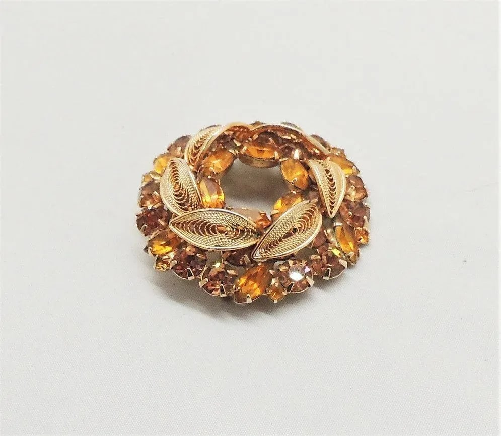 Vintage 1950s Signed Napier Filigree Faux-Citrine Brooch - 3