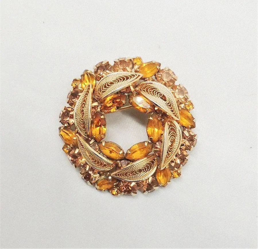 Vintage 1950s Signed Napier Filigree Faux-Citrine Brooch - 5