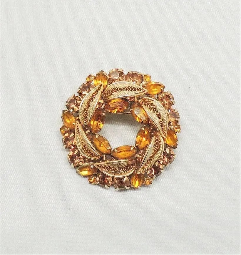 Vintage 1950s Signed Napier Filigree Faux-Citrine Brooch - 6