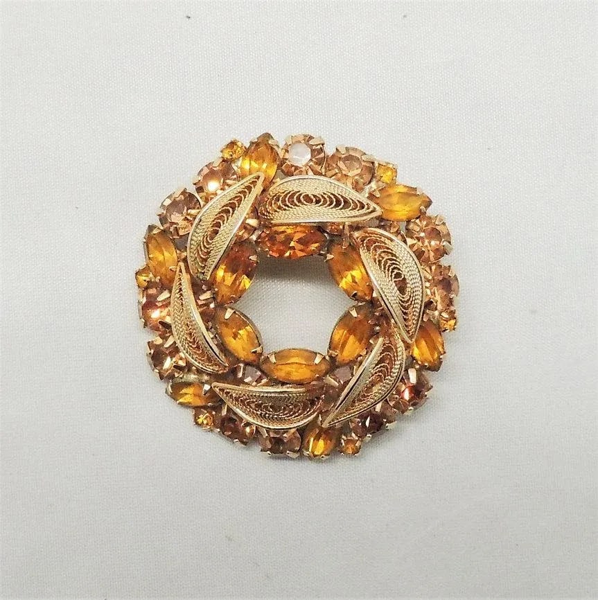 Vintage 1950s Signed Napier Filigree Faux-Citrine Brooch - 7