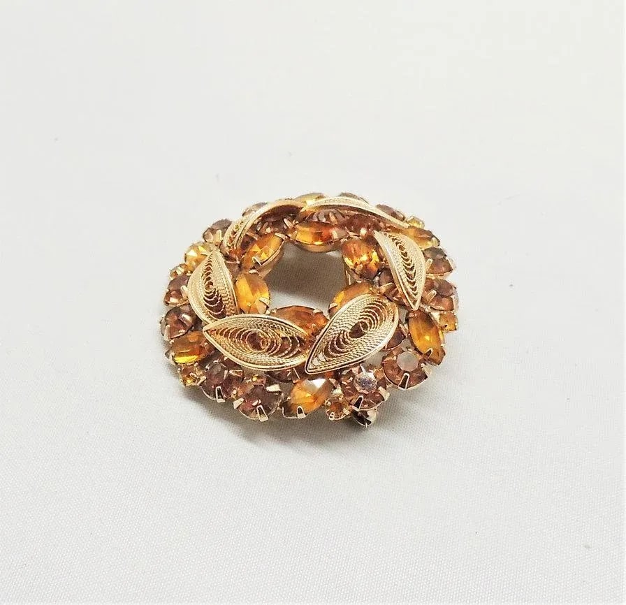 Vintage 1950s Signed Napier Filigree Faux-Citrine Brooch - 8