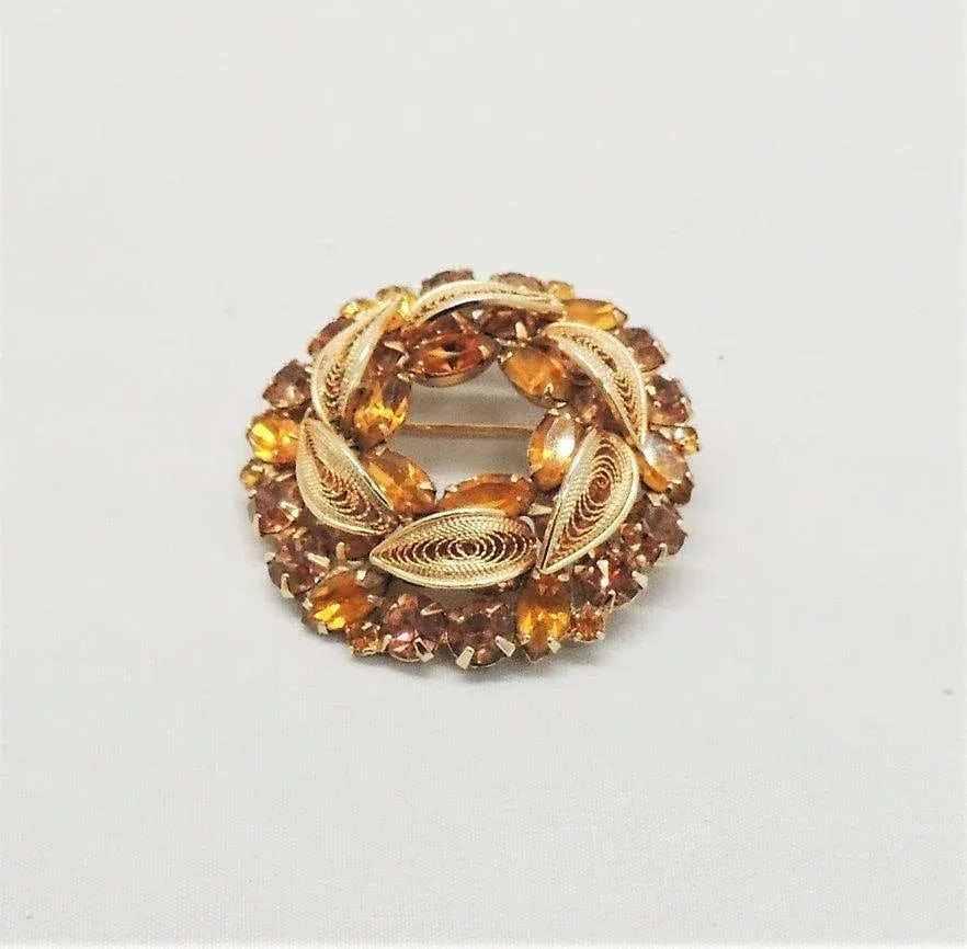 Vintage 1950s Signed Napier Filigree Faux-Citrine Brooch - 9