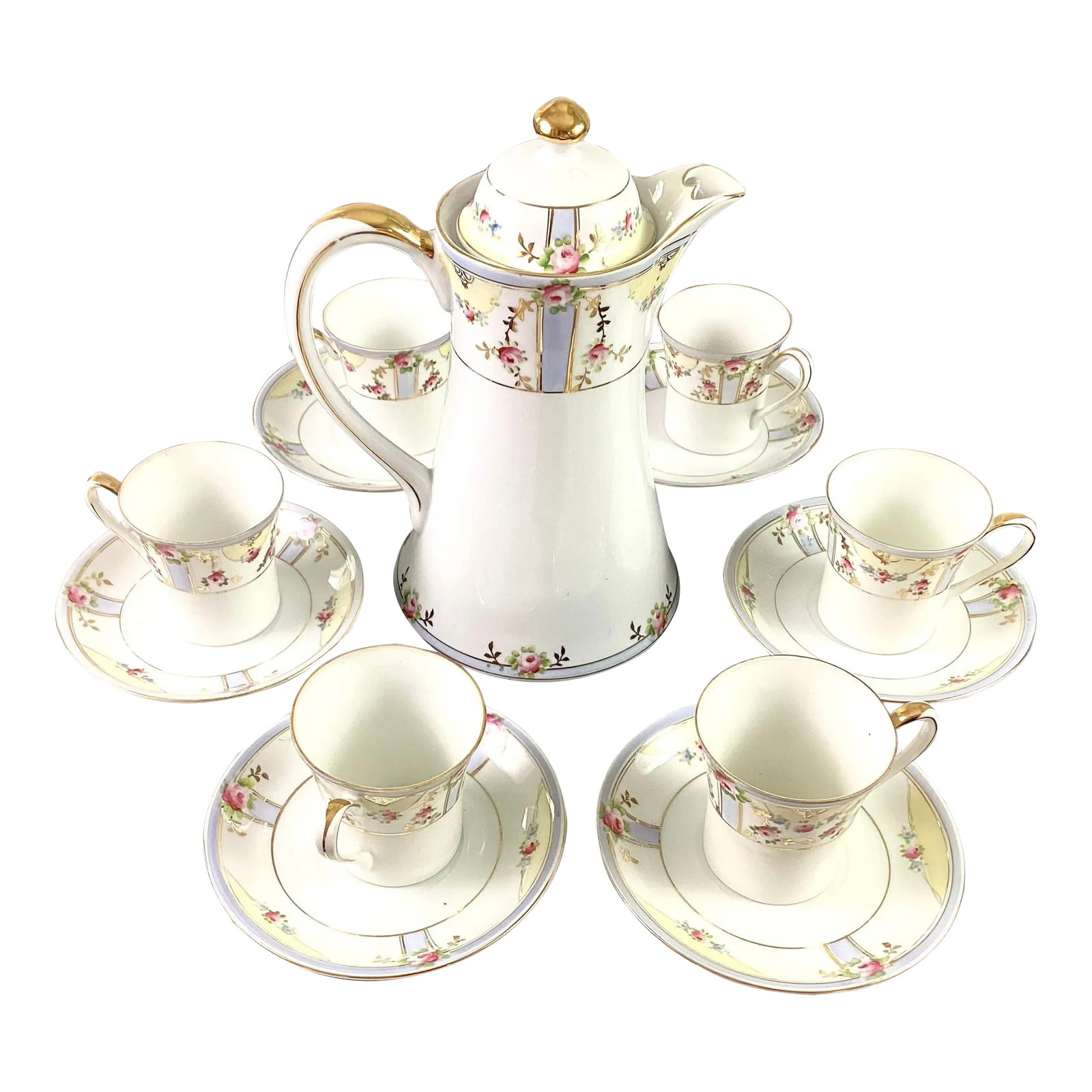 Antique Nippon Tea Set- 13 Pieces: Very rare - antique porcelain Nippon tea set (1880-1920) Unusual because it is a full set Rare - because it looks almost new - it was stored in china closets and very seldom if at all used It is hand 