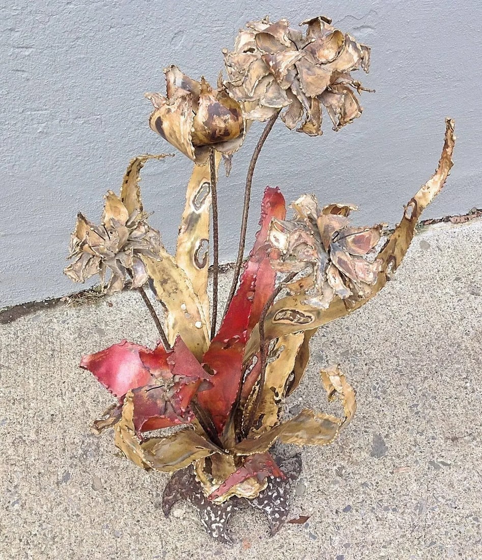 Silas Seandel Brutalist Torch Cut Floriform Sculpture - 5