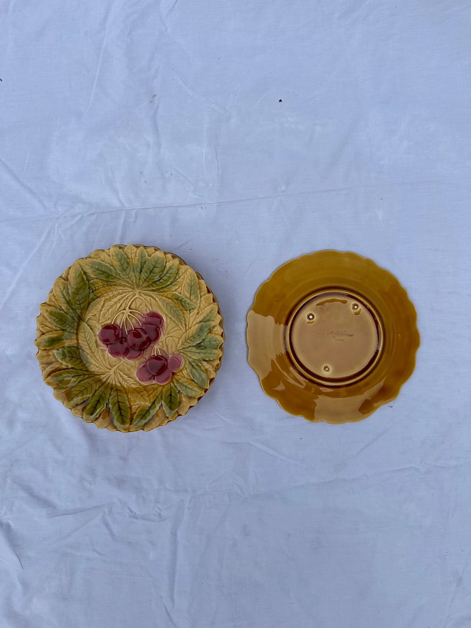 Antique French Majolica Embossed Fruit Plates- Set of 5 - 3