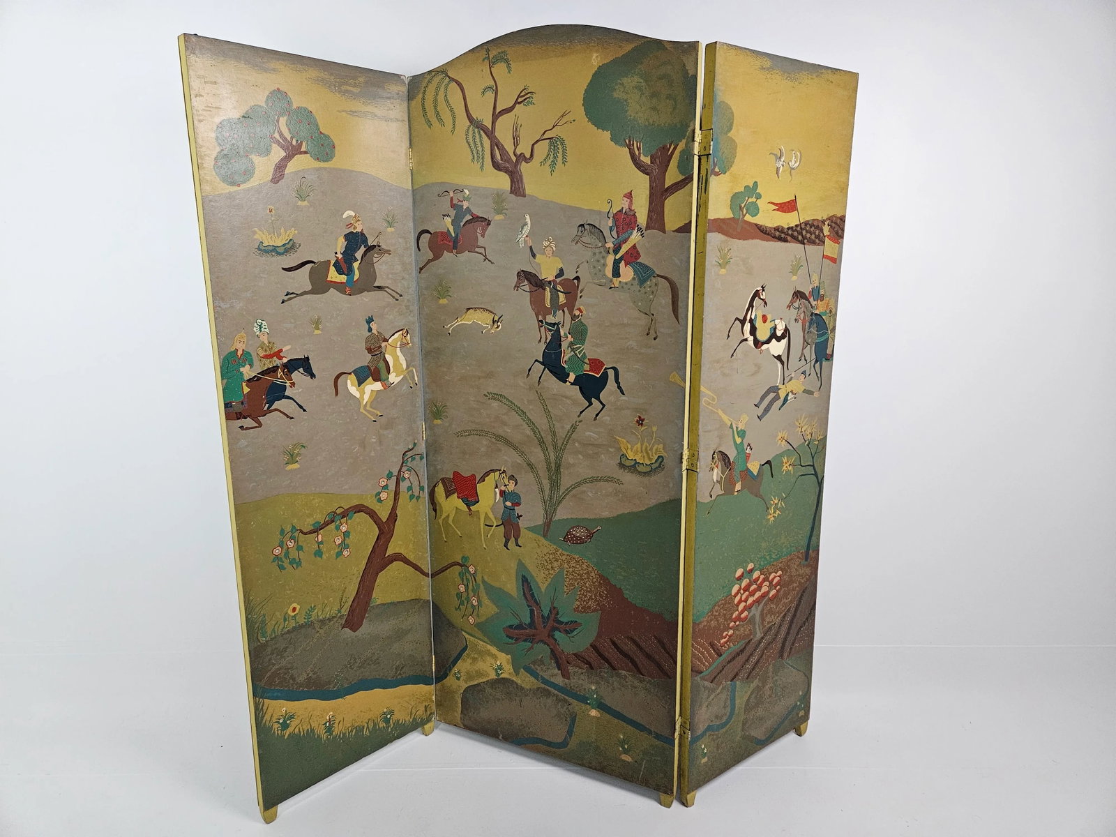 Mid 20th Century Bernard Steffen "Persian Panorama" Tri-Fold Wood Screen - 2