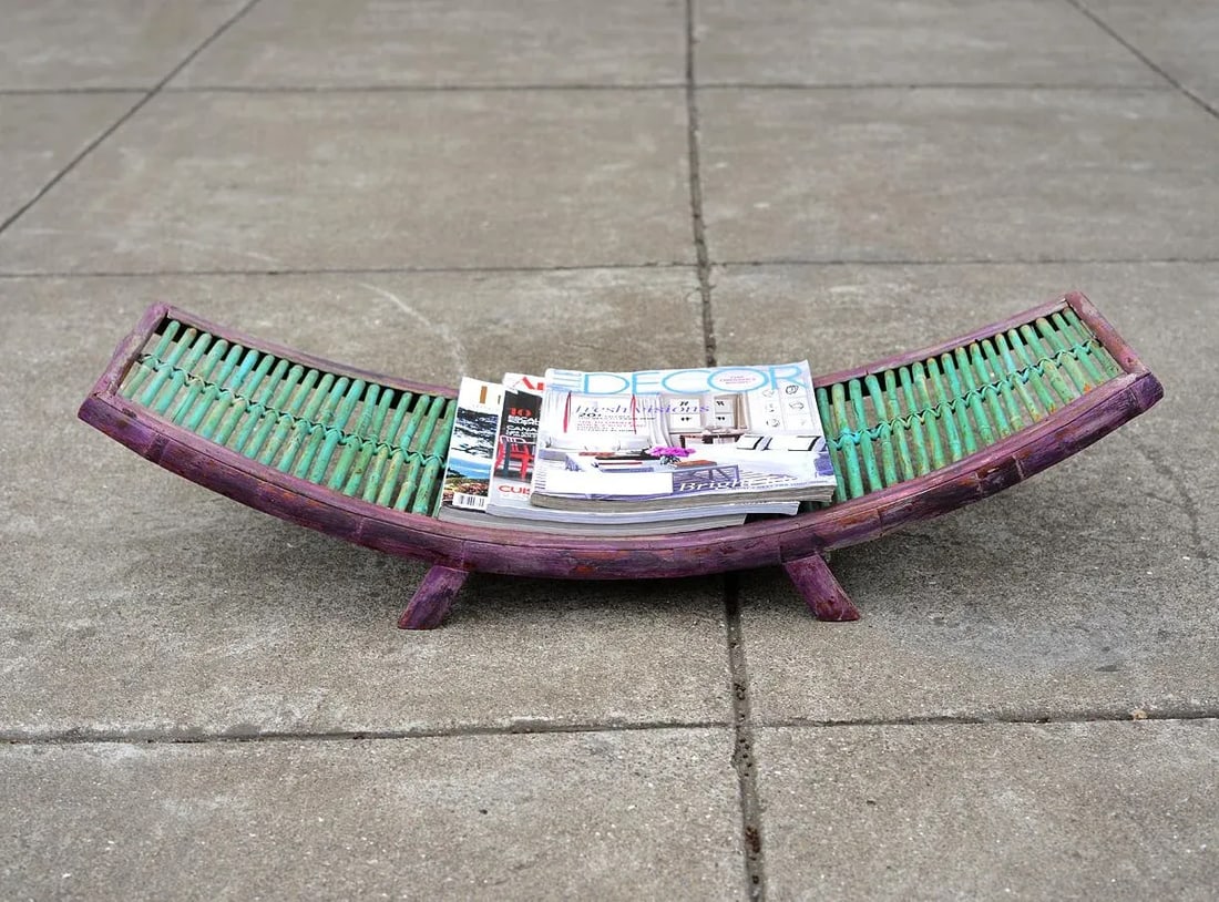 Vintage Mid Century Modern Painted Bamboo Magazine Rack - 9