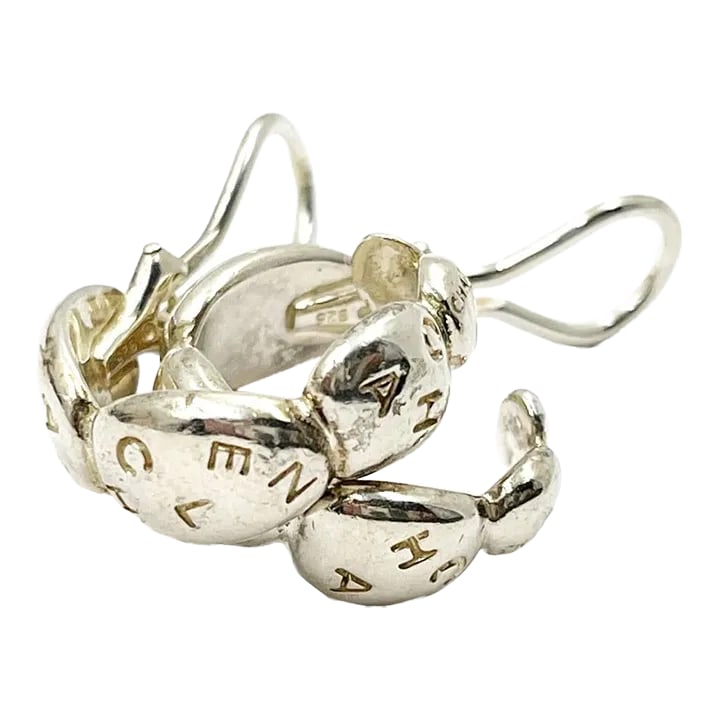 Chanel 925 Sterling Silver Letter Hoop Earrings: Chanel 925 Sterling Silver Letter Hoop Earrings *Marked 925 and stamped *Comes with the original dustbag -Approximately 0.3'' x 0.75'' -In a very good condition . AB2020-00345 Please see the