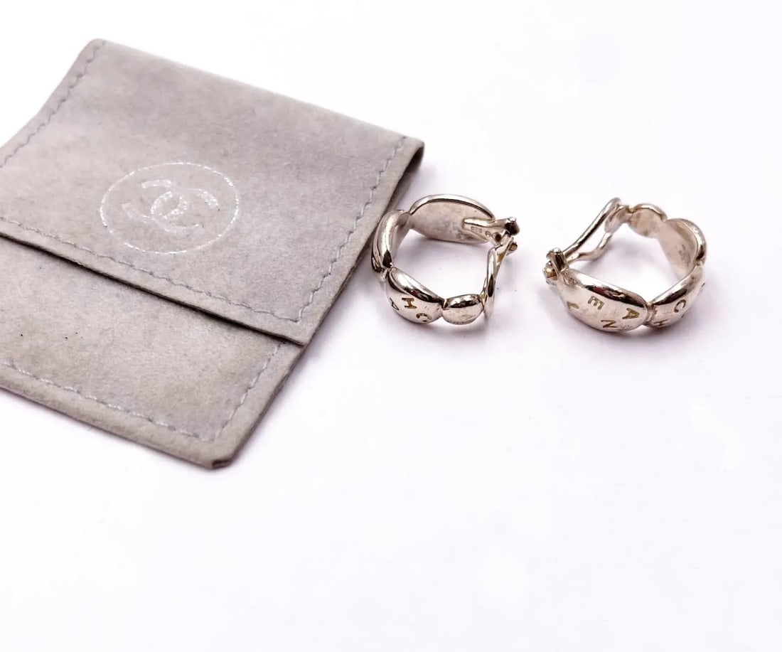 Chanel 925 Sterling Silver Letter Hoop Earrings - 2
