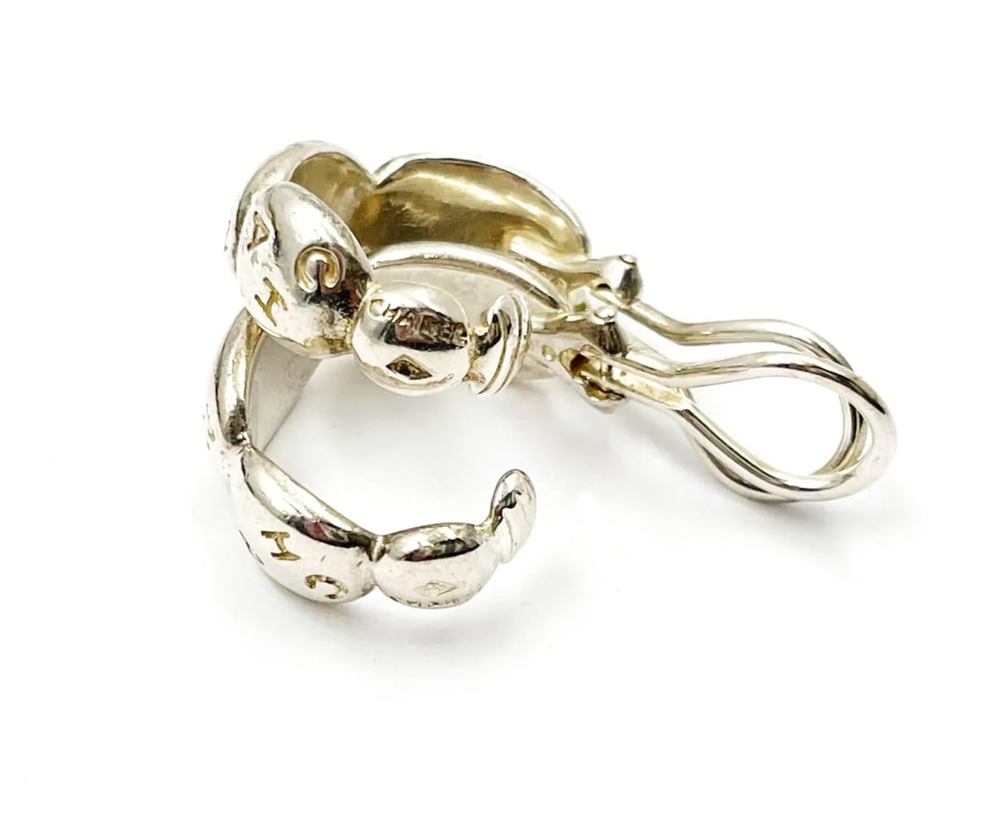 Chanel 925 Sterling Silver Letter Hoop Earrings - 3