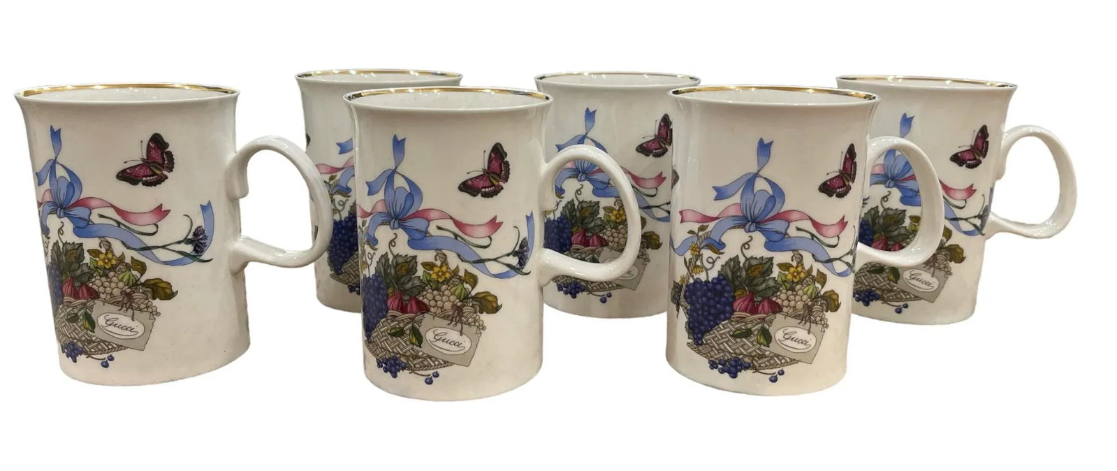 Gucci Set/6 Vintage Bone China Mugs W" Original Box - 11
