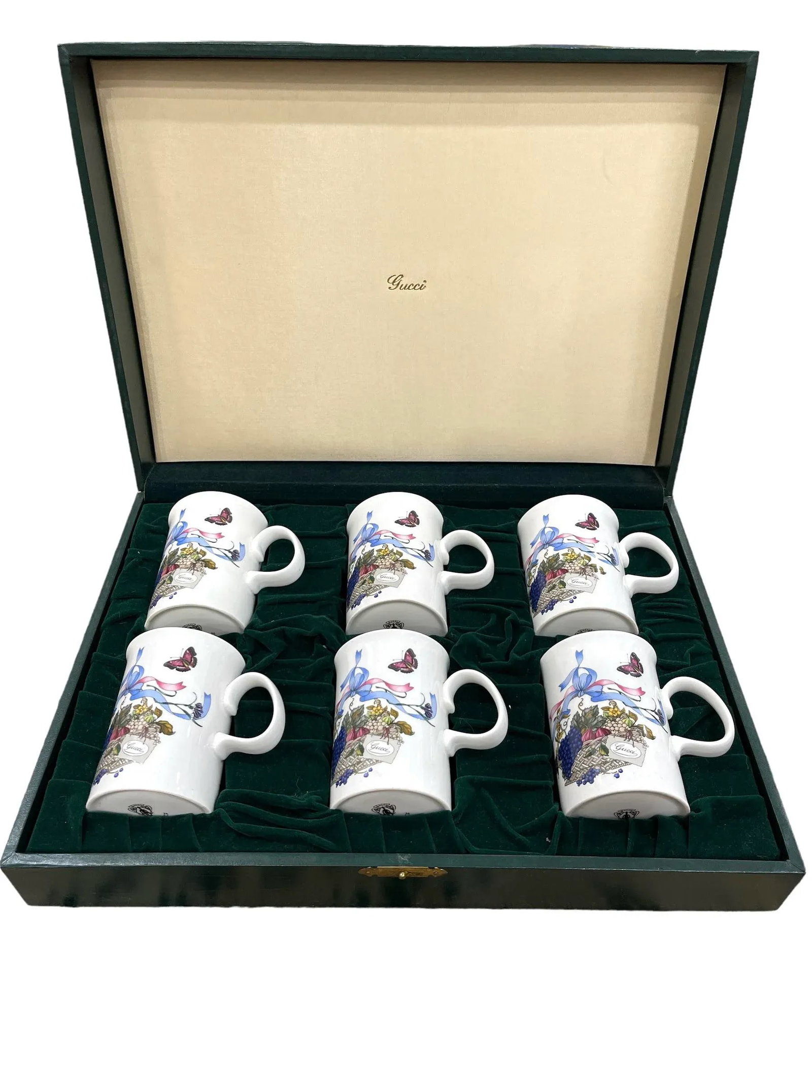 Gucci Set/6 Vintage Bone China Mugs W" Original Box - 12