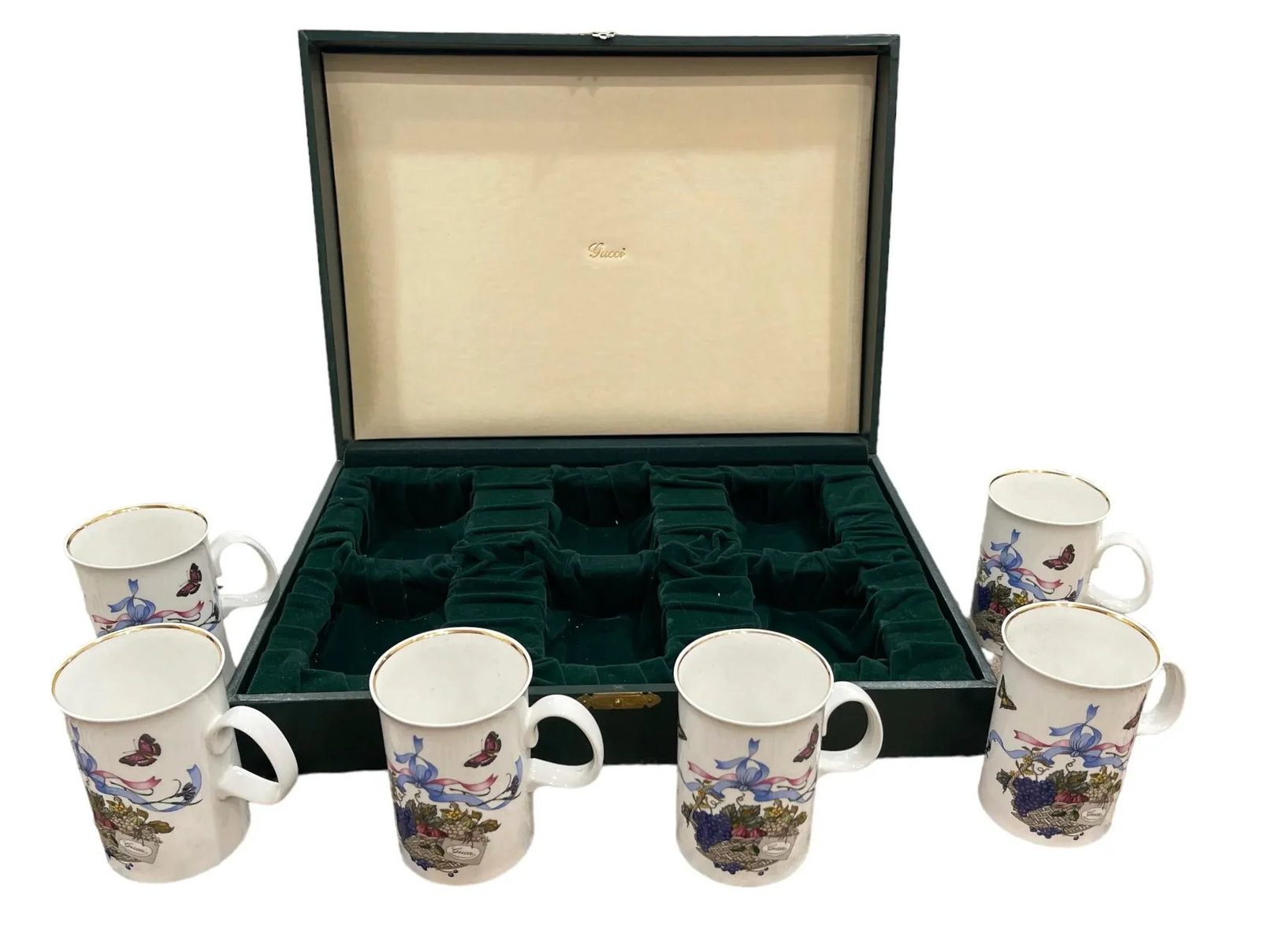 Gucci Set/6 Vintage Bone China Mugs W" Original Box - 2