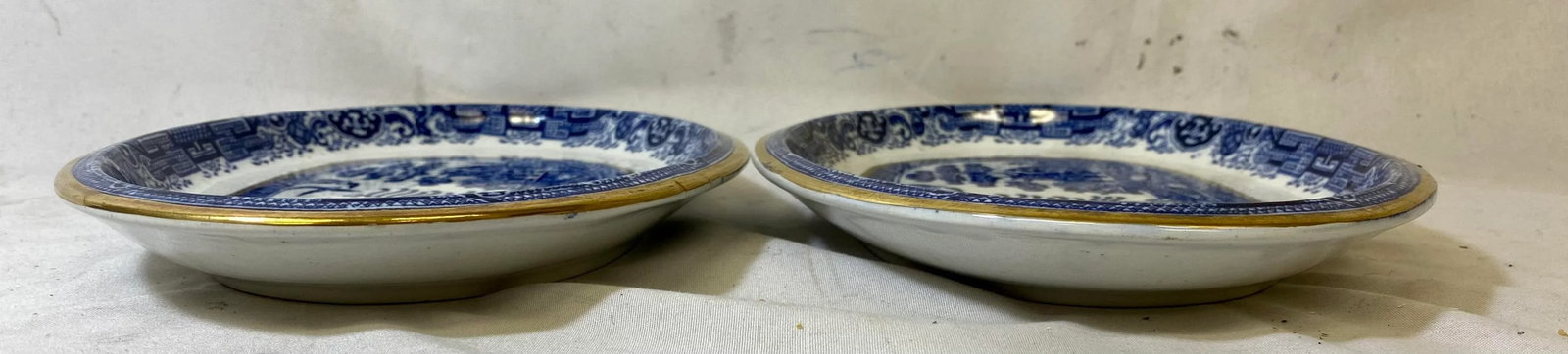Antique Pair of Gold Rimmed Beech Hancock & Company Oval Blue Willow Side Dish/Vegetable Serving Dis - 10