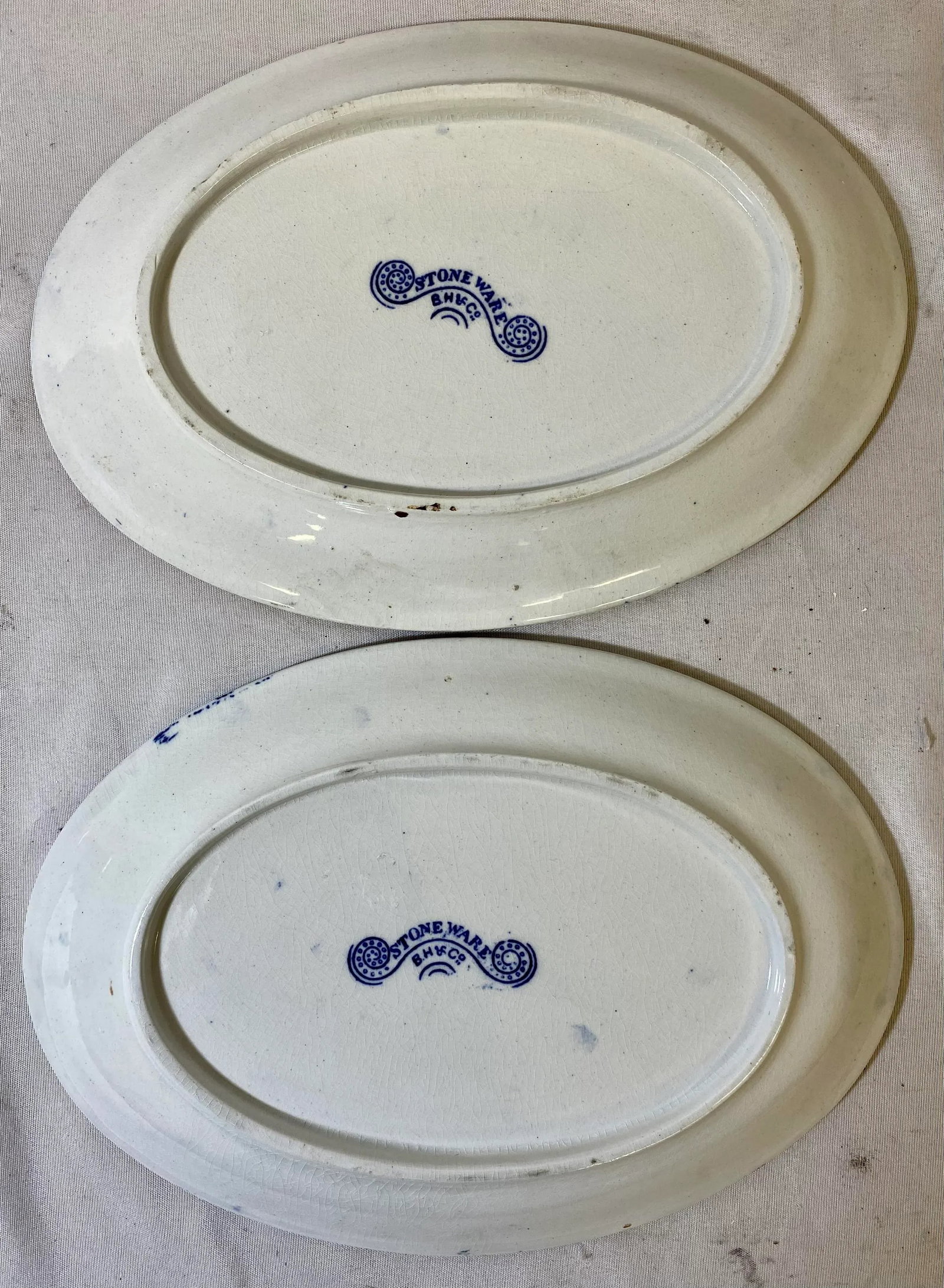 Antique Pair of Gold Rimmed Beech Hancock & Company Oval Blue Willow Side Dish/Vegetable Serving Dis - 2
