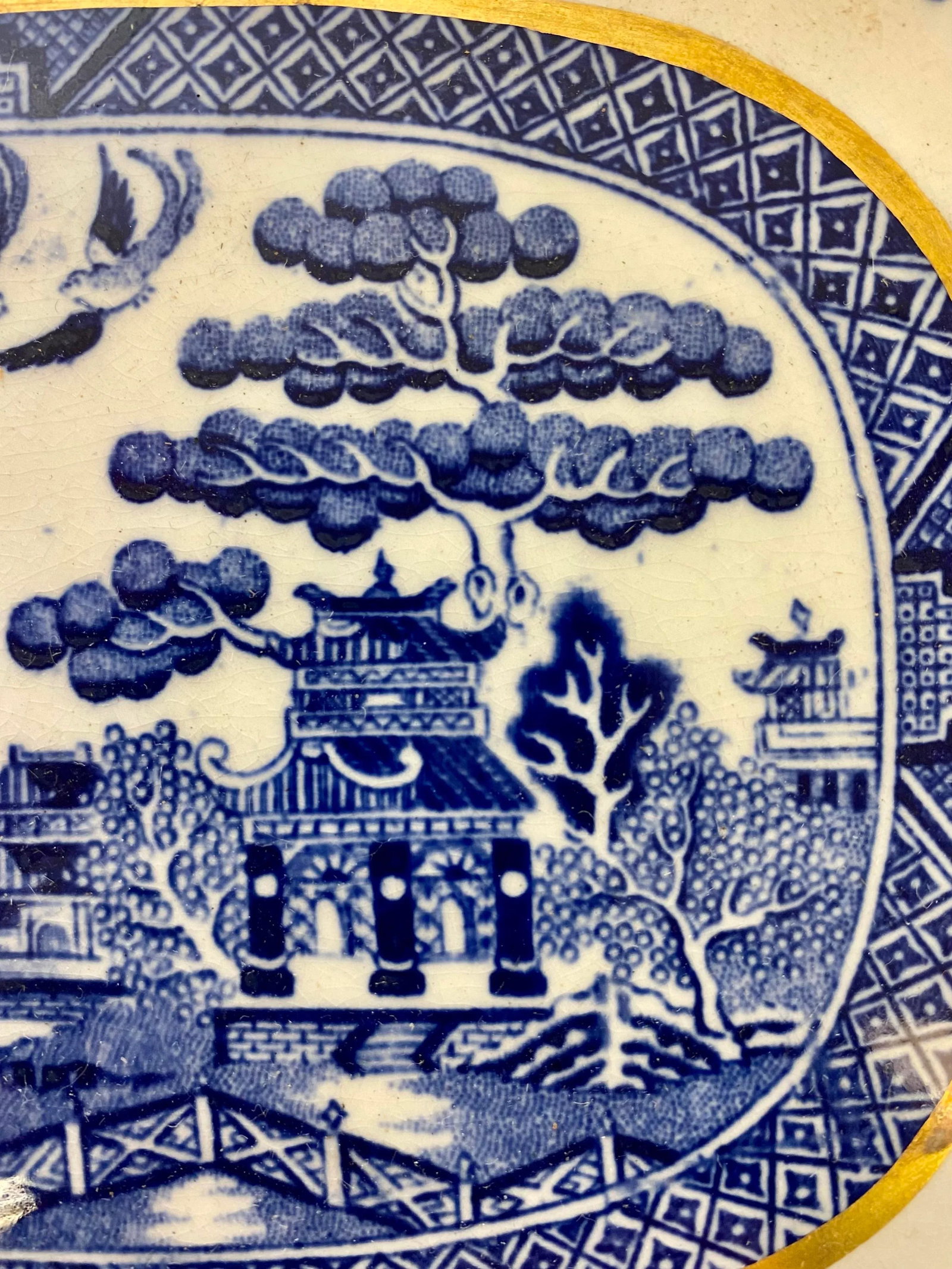 Antique Pair of Gold Rimmed Beech Hancock & Company Oval Blue Willow Side Dish/Vegetable Serving Dis - 5