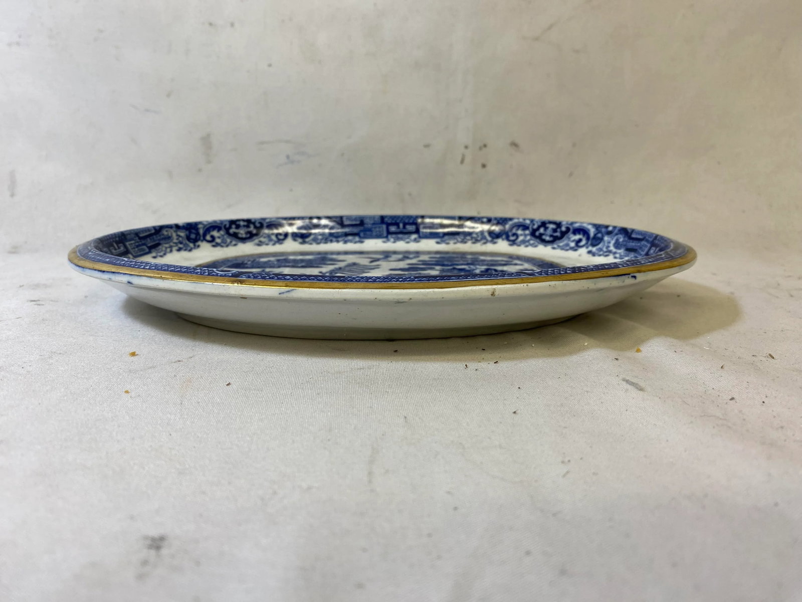 Antique Pair of Gold Rimmed Beech Hancock & Company Oval Blue Willow Side Dish/Vegetable Serving Dis - 8
