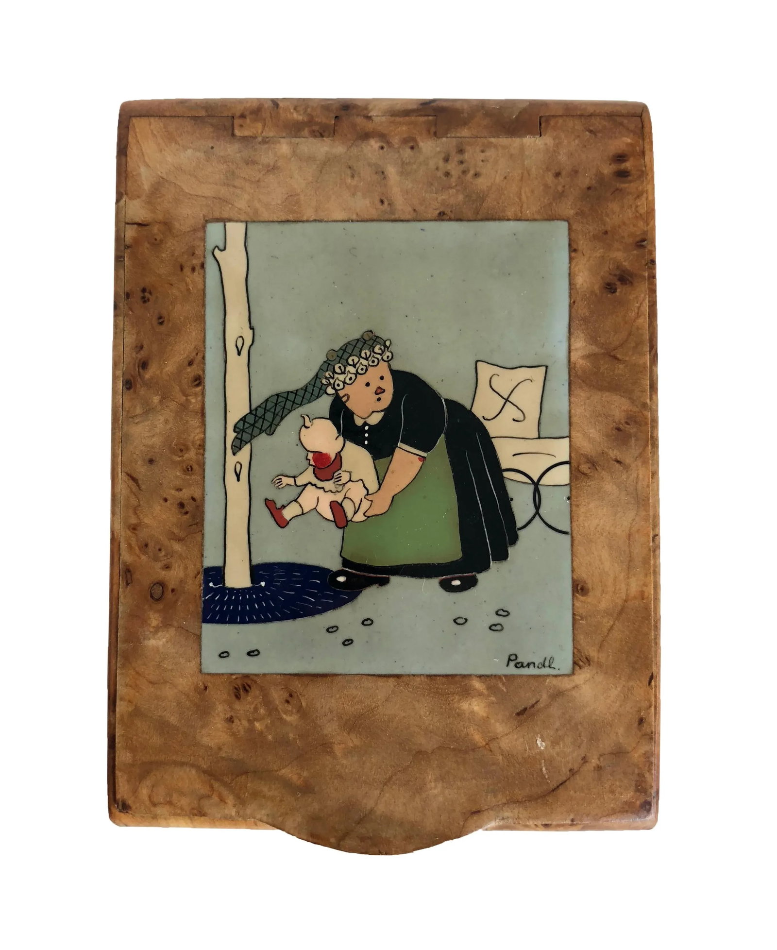 Art Deco French Cigarette Box With a Nanny Holding a Crying Baby Motif - 8